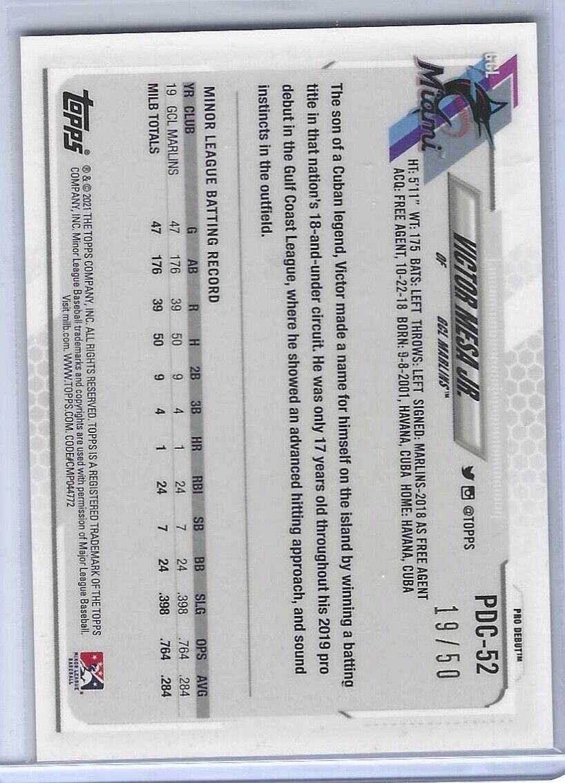 VICTOR MESA JR 2021 TOPPS PRO DEBUT GOLD REFRACTOR PROSPECT #D 19/50