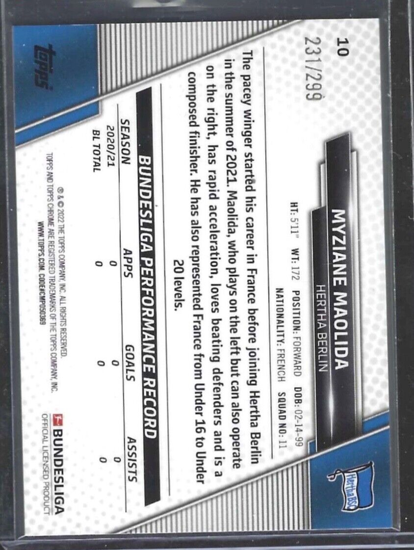 MYZIANE MAOLIDA 2021-22 TOPPS CHROME PURPLE REFRACTOR ROOKIE RC #D 231/299