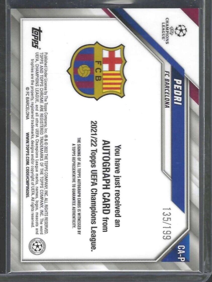 PEDRI 2021-22 TOPPS CHROME UCL AQUA REFRACTOR AUTO #D 135/199