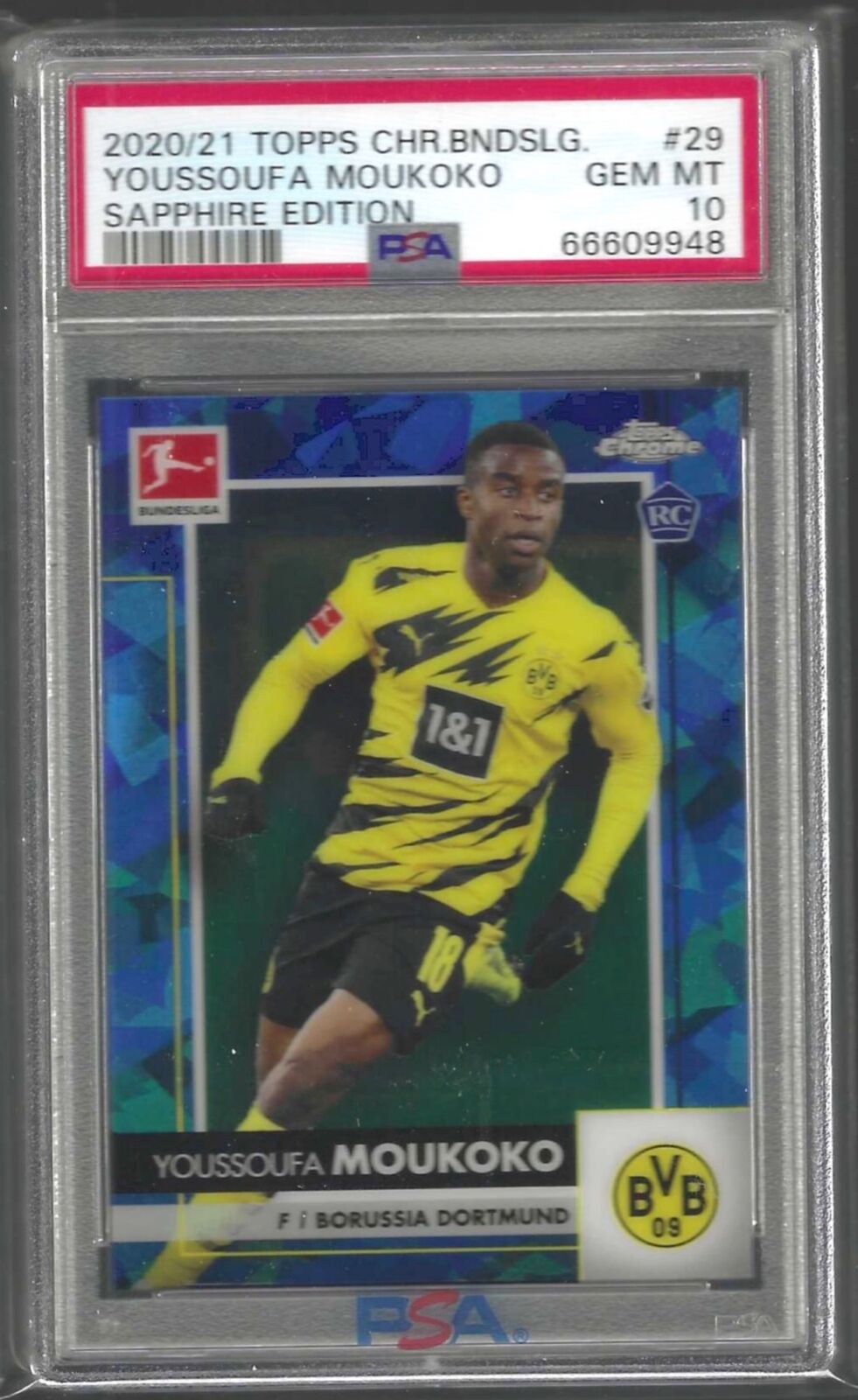 YOUSSOUFA MOUKOKO 2020-21 TOPPS CHROME SAPPHIRE REFRACTOR RC #29 PSA 10 GEM MINT