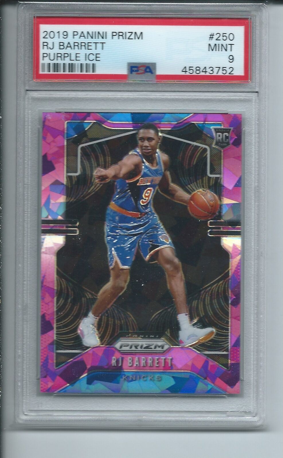 RJ PARRETT 2019-20 PANINI PRIZM PURPLE ICE PRIZMS RC #D 76/149 PSA 9 MINT