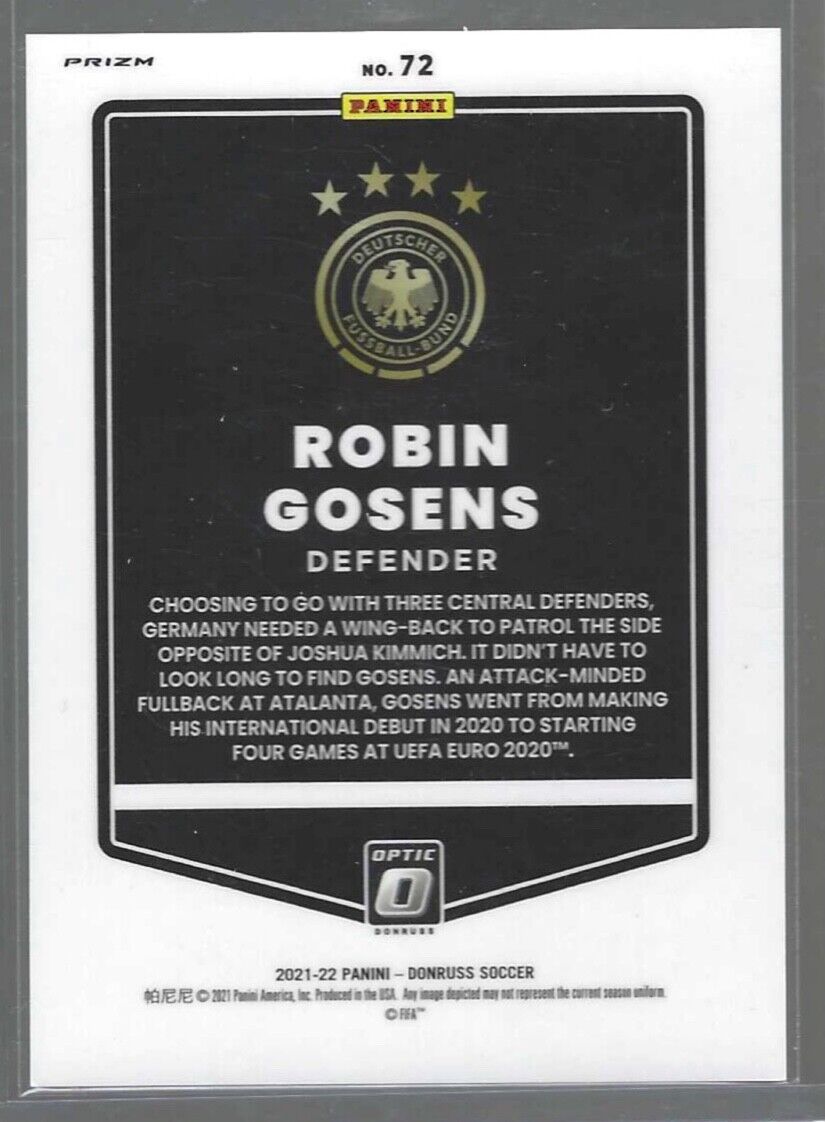 ROBIN GOSENS 2021-22 PANINI DONRUSS OPTIC ROAD QATAR GOLD PRIZM HOLO #D 09/10