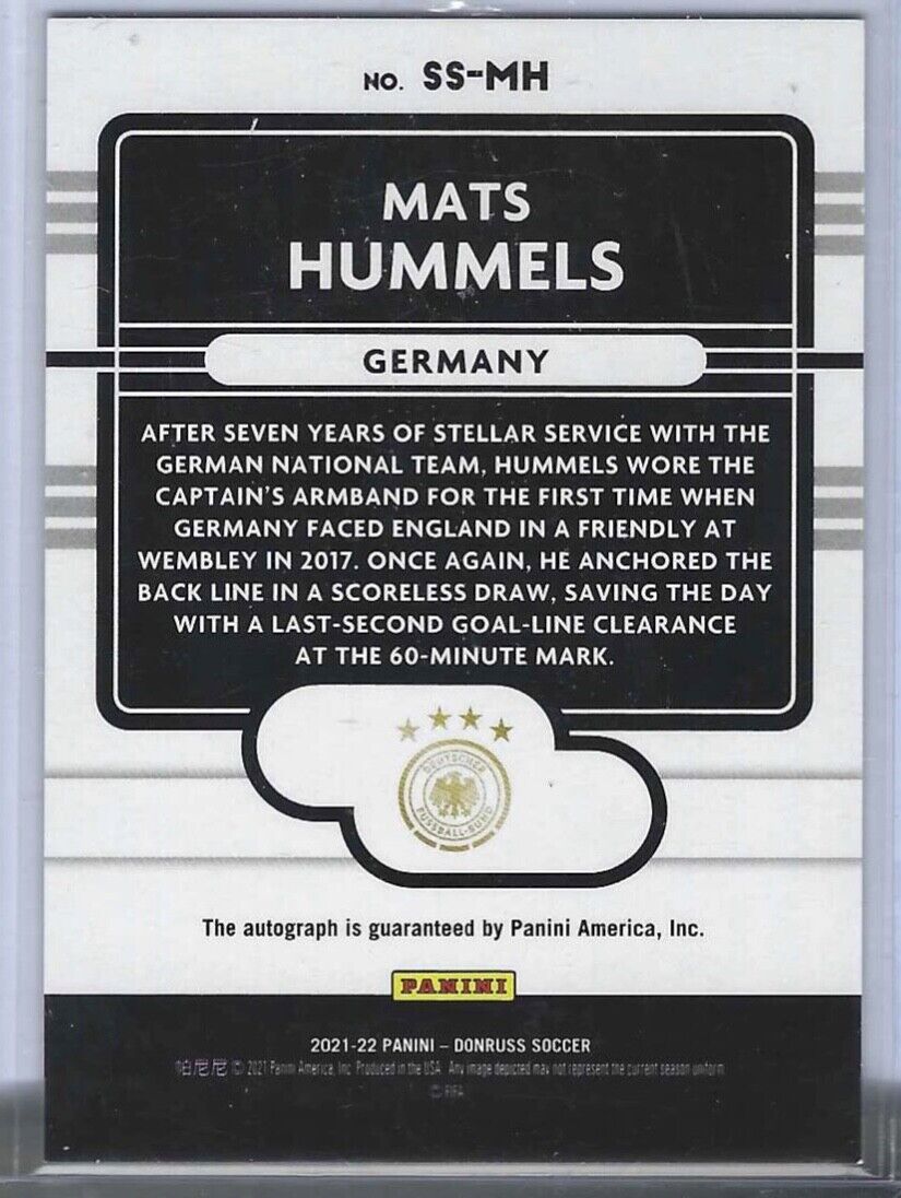 MATS HUMMELS 2021-22 DONRUSS ROAD TO QATAR RED SIGNATURE SERIES AUTO #D 15/49