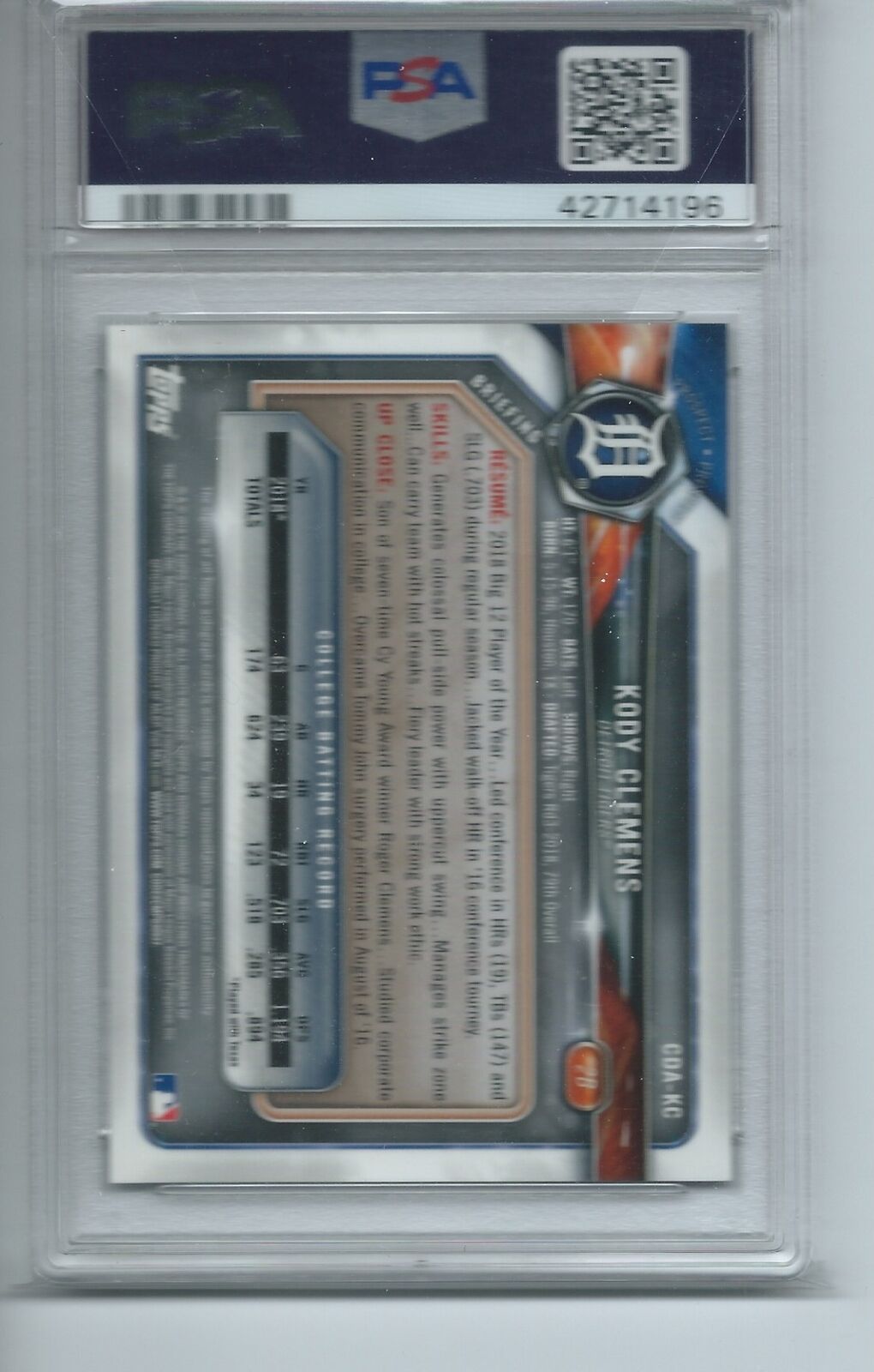 KODY CLEMENS 2018 BOWMAN CHROME DRAFT PICKS AUTO 1ST #CDAKC PSA 10 GEM MINT