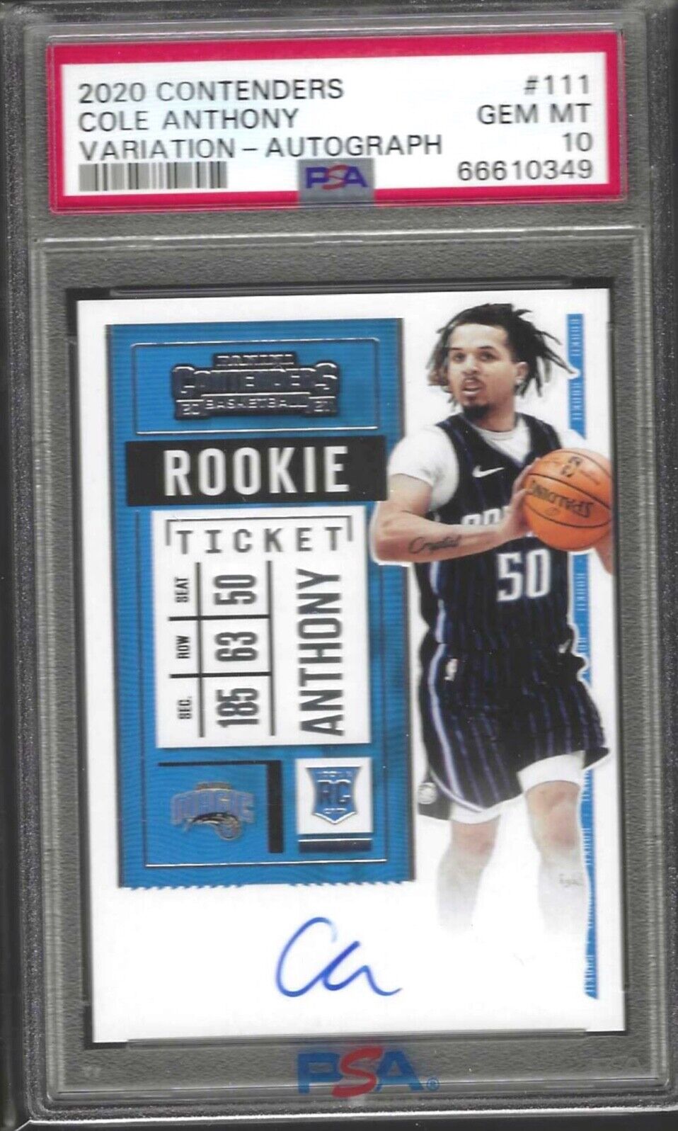 COLE ANTHONY 2020-21 PANINI CONTENDERS ROOKIE VARIATION AUTO RC PSA 10 GEM