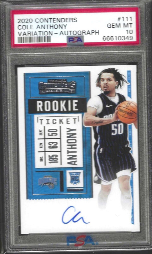 COLE ANTHONY 2020-21 PANINI CONTENDERS ROOKIE VARIATION AUTO RC PSA 10 GEM