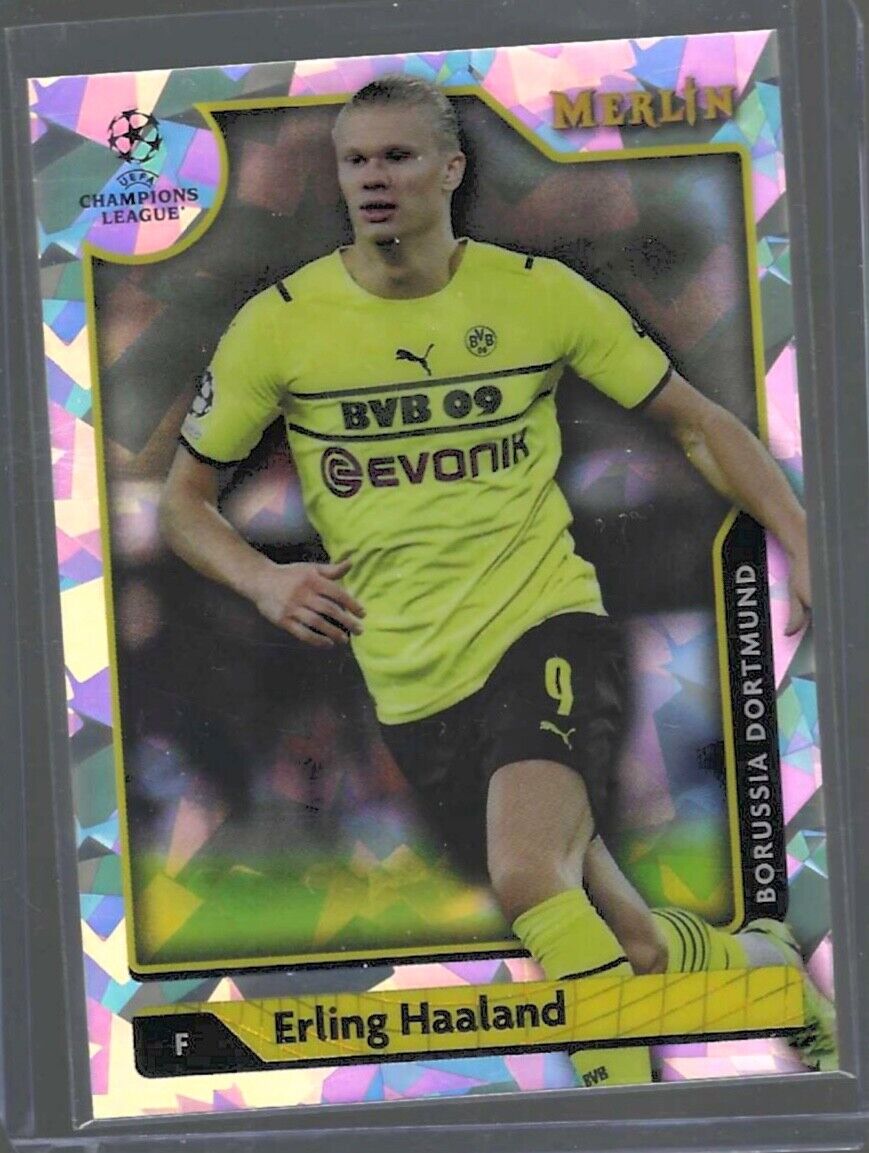 ERLING HAALAND 2021-22 TOPPS MERLIN UEFA CRACKED ICE ATOMIC REFRACTOR #D 122/250