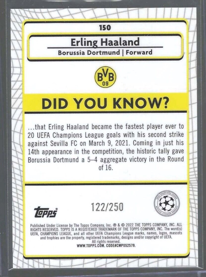 ERLING HAALAND 2021-22 TOPPS MERLIN UEFA CRACKED ICE ATOMIC REFRACTOR #D 122/250