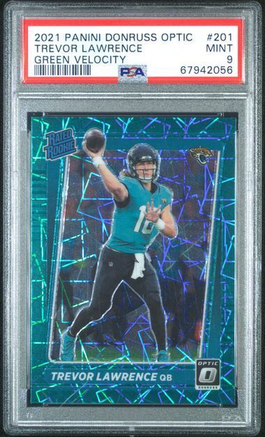 TREVOR LAWRENCE 2021 PANINI DONRUSS OPTIC GREEN VELOCITY RATED ROOKIE RC PSA 9
