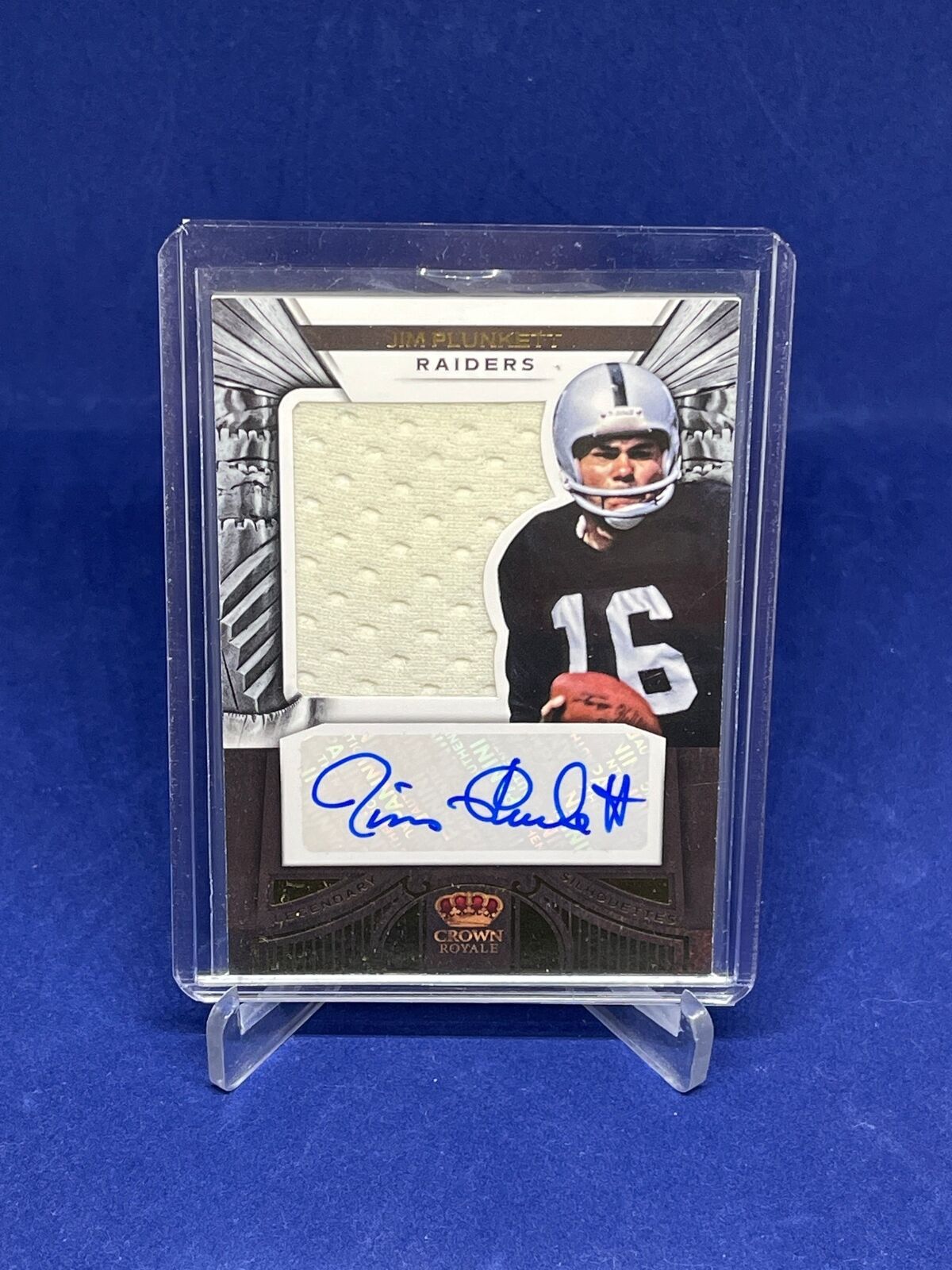 JIM PLUNKETT 2012 PANINI CROWN ROYALE GOLD SILHOUETTES JERSEY AUTO #D 55/99