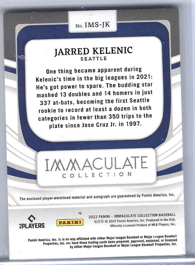 JARRED KELENIC 2022 PANINI IMMACULATE GOLD FOIL PATCH AUTO #D 96/99
