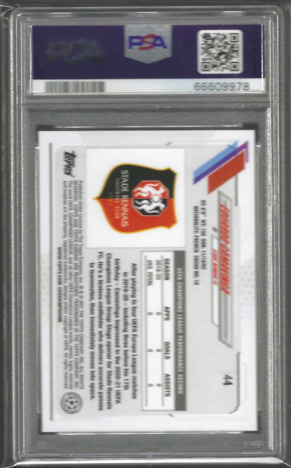 EDUARDO CAMAVINGA 2020-21 TOPPS CHROME PINK X-FRACTOR RC #44 PSA 10 GEM MINT