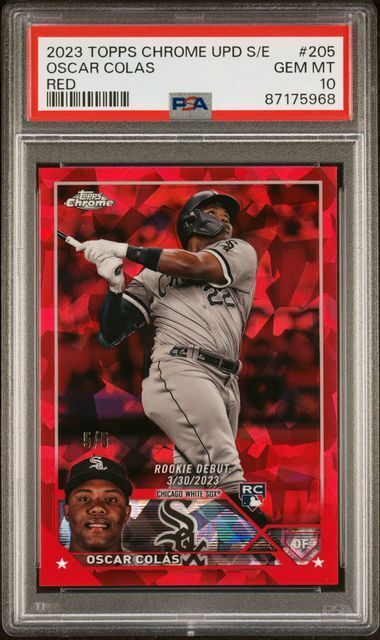 OSCAR COLAS 2023 TOPPS CHROME UPDATE SAPPIRE RED REF RC #D 5/5 PSA 10 POP 1/1