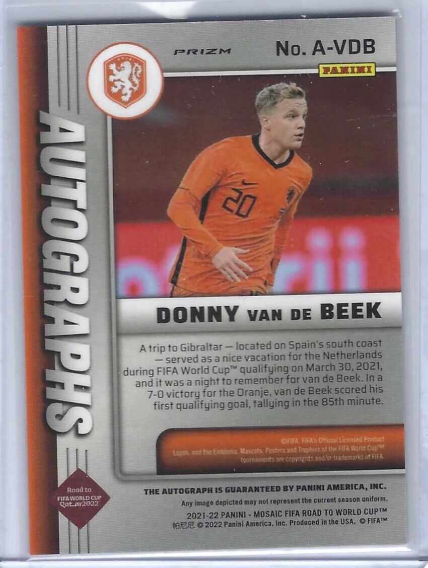 DONNY VAN DE BEEK 2021-22 PANINI MOSAIC SILVER MOSAIC PRIZM AUTO #A-VDB
