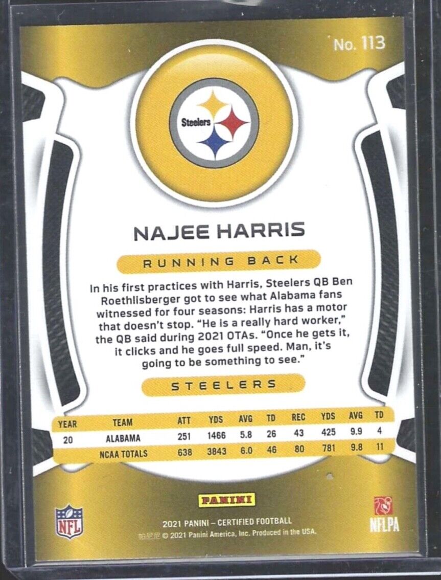 NAJEE HARRIS 2021 PANINI CERTIFIED MIRROR ORANGE ROOKIE RC #D 052/149