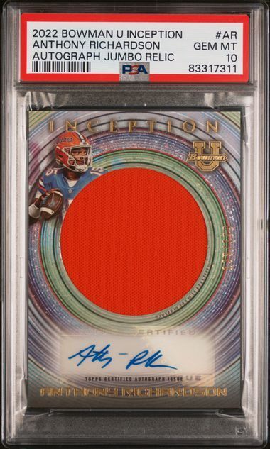 ANTHONY RICHARDSON 2022 BOWMAN INCEPTION JUMBO JERSEY AUTO RC /199 PSA 10 POP 4