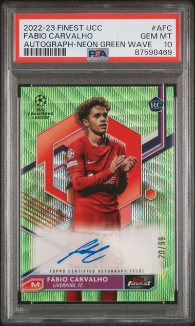 FABIO CARVALHO 2022-23 FINEST GREEN WAVE REFRACTOR AUTO RC 20/99 PSA 10 POP 1/1