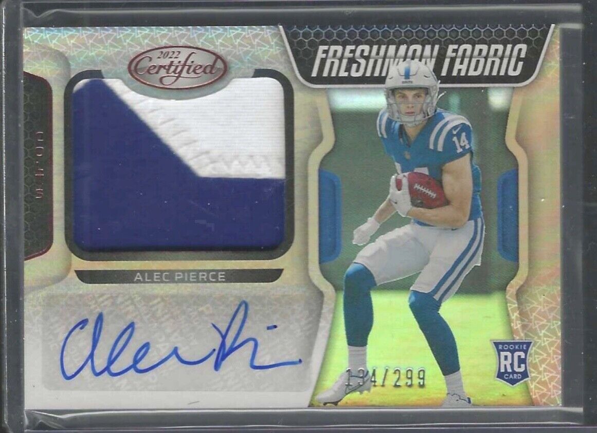 ALEC PIERCE 2022 PANINI CERTIFIED BRONZE FRESHMAN FABRIC PATCH AUTO RC #D /299
