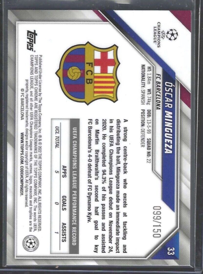 OSCAR MINGUEZA 2021-22 TOPPS CHROME BLUE REFRACTOR ROOKIE RC #D 099/150