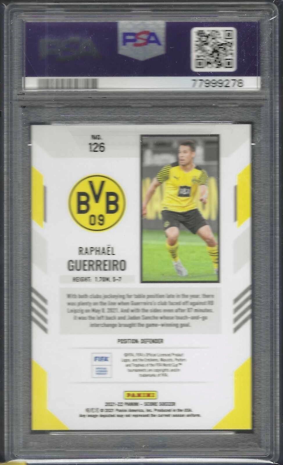 RAPHAEL GUERREIRO 2021 PANINI SCORE FIFA GOLD LASERS /10 PSA 10 GEM POP 1/1