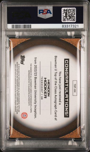 HENDON HOOKER 2022 BOWMAN U INCEPTION TOP OF THE CLASS AUTO RC /100 PSA 10 POP 5