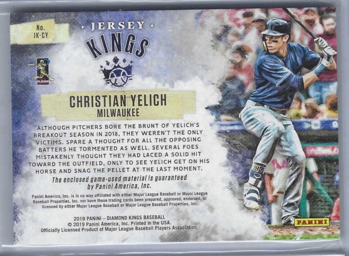 CHRISTIAN YELICH 2019 PANINI DIAMOND KINGS PURPLE TAG PATCH #D 5/5