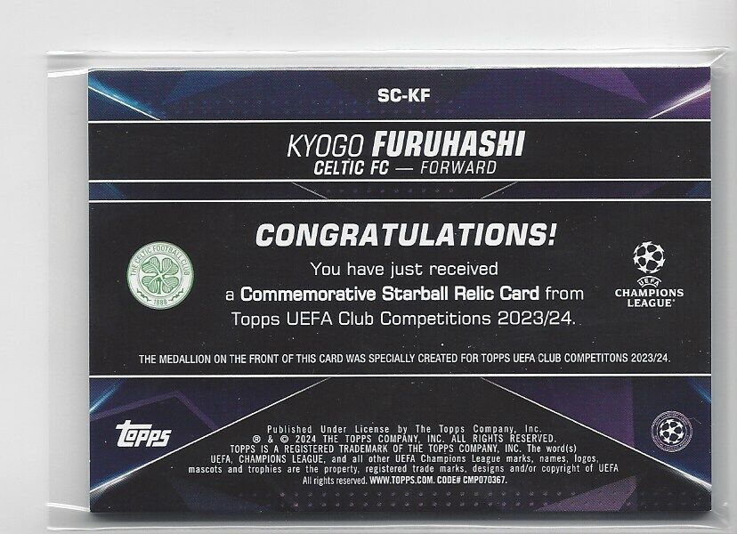 KYOGO FURUHASHI 2023-24 TOPPS CLUB COMPETITIONS UCL STARBALL RELIC PATCH