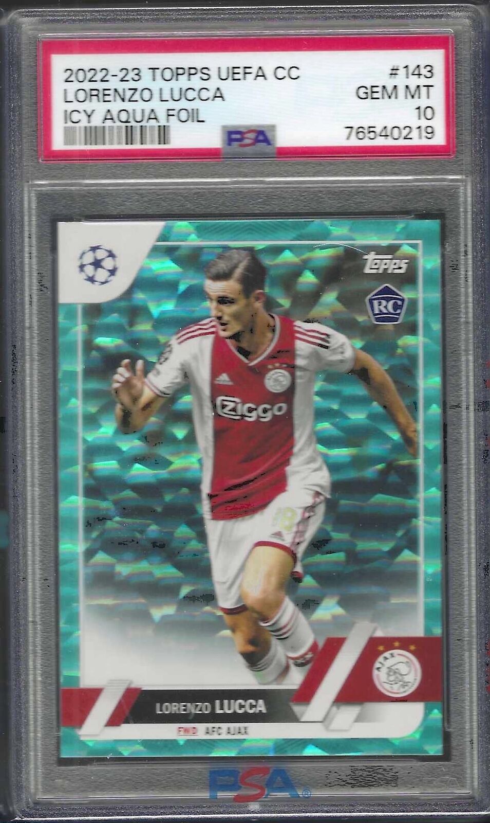 LORENZO LUCCA 2022-23 TOPPS UEFA ICY AQUA FOIL RC /399 PSA 10 GEM MINT POP 1/1