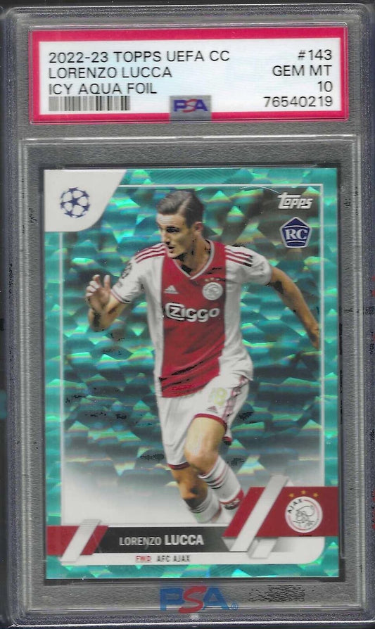 LORENZO LUCCA 2022-23 TOPPS UEFA ICY AQUA FOIL RC /399 PSA 10 GEM MINT POP 1/1