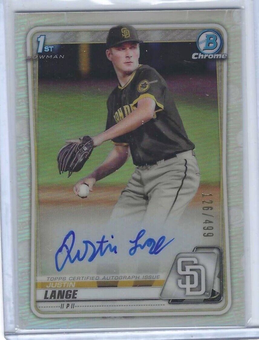 JUSTIN LANGE 2020 BOWMAN CHROME DRAFT REFRACTOR 1ST PROSPECT AUTO #D 126/499