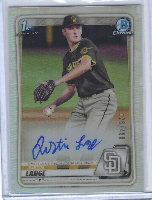 JUSTIN LANGE 2020 BOWMAN CHROME DRAFT REFRACTOR 1ST PROSPECT AUTO #D 126/499