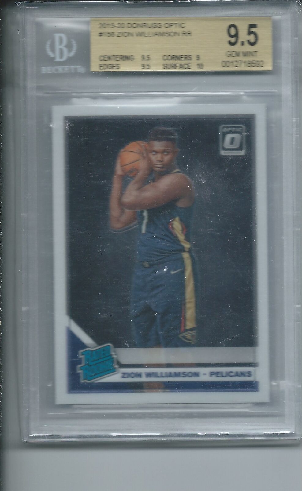 ZION WILLIAMSON 2019-20 DONRUSS OPTIC RATED ROOKIE RC #158 BGS 9.5 GEM MINT