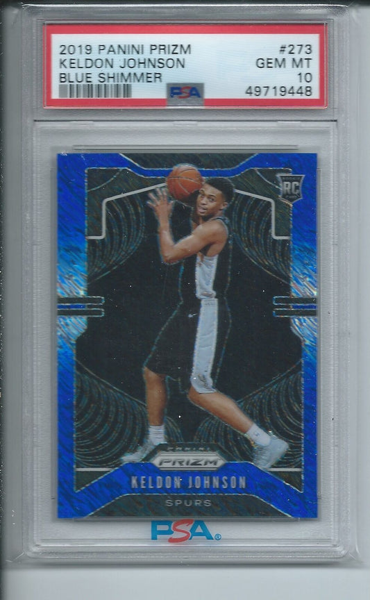 KELDON JOHNSON 2019-20 PANINI PRIZM BLUE SHIMMER PRIZMS RC SSP #273 PSA 10 POP 7