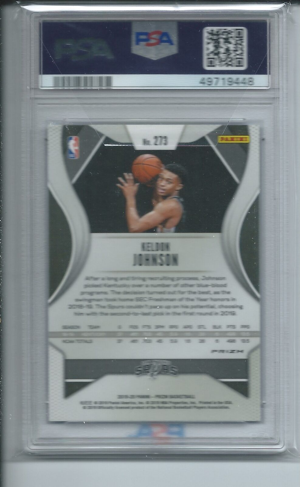 KELDON JOHNSON 2019-20 PANINI PRIZM BLUE SHIMMER PRIZMS RC SSP #273 PSA 10 POP 7