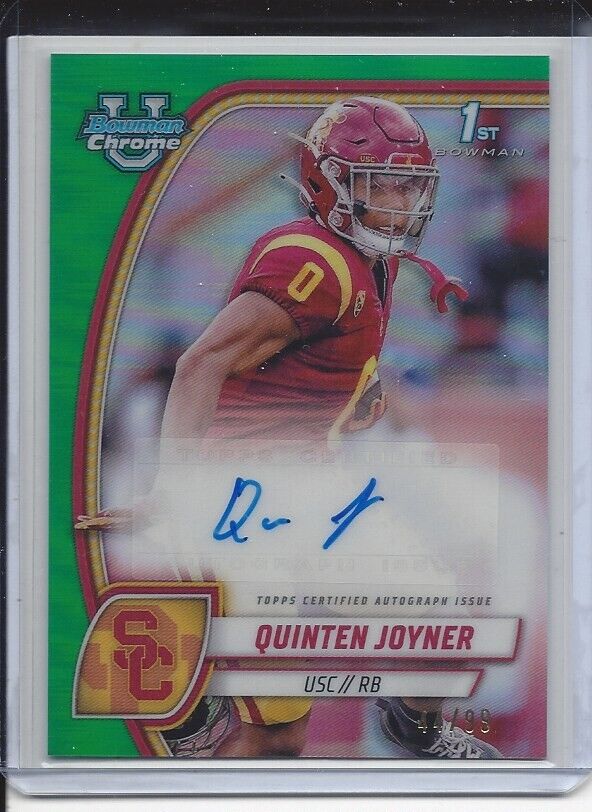 QUINTEN JOYNER 2024 BOWMAN CHROME UNIVERSITY 1ST GREEN REFRACTOR AUTO #D /99