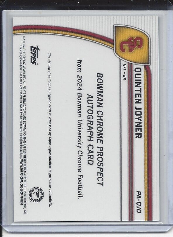 QUINTEN JOYNER 2024 BOWMAN CHROME UNIVERSITY 1ST GREEN REFRACTOR AUTO #D /99