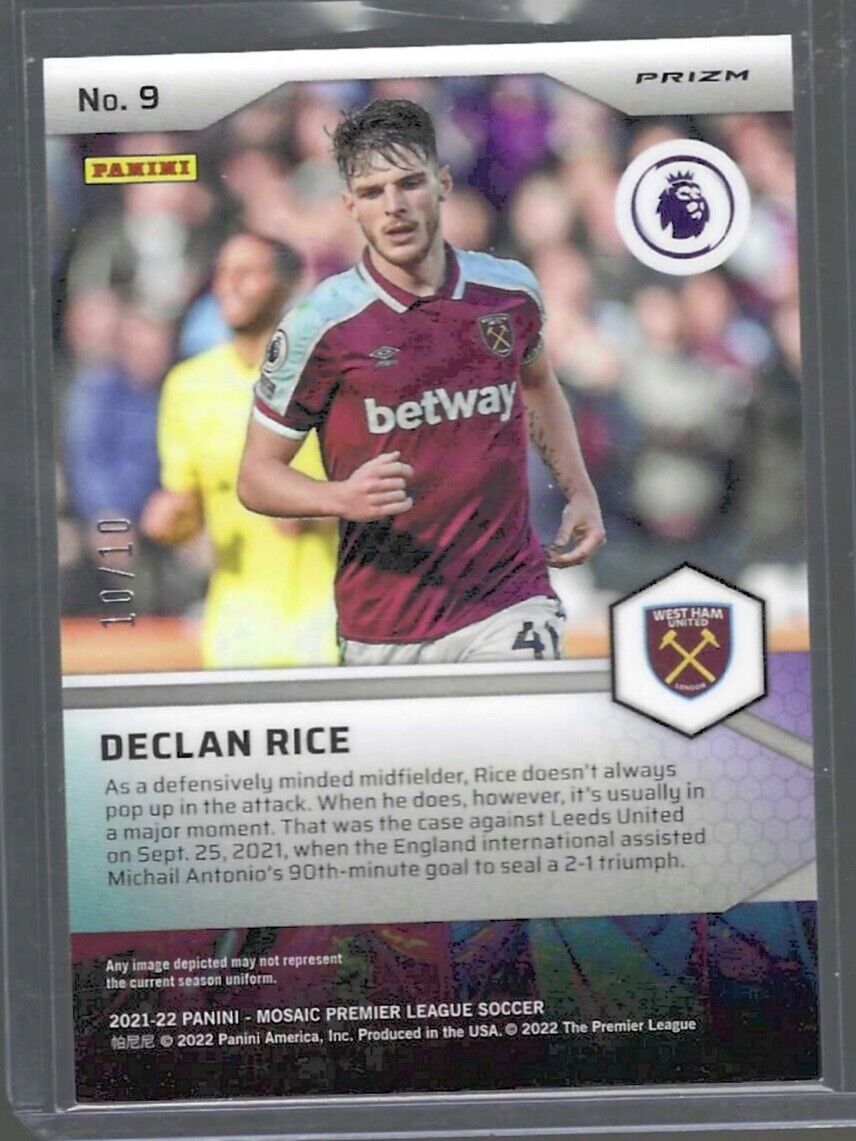 DECLAN RICE 2021-22 PANINI MOSAIC EPL PITCH MASTERS GOLD PRIZM #D 10/10