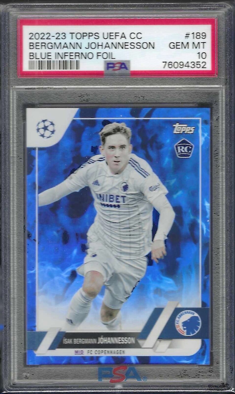 ISAK BERGMANN JOHANNESSON 2022-23 TOPPS BLUE INFERNO FOIL RC /125 PSA 10 POP 1/1