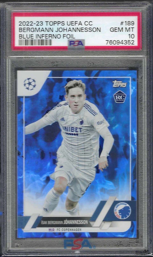 ISAK BERGMANN JOHANNESSON 2022-23 TOPPS BLUE INFERNO FOIL RC /125 PSA 10 POP 1/1