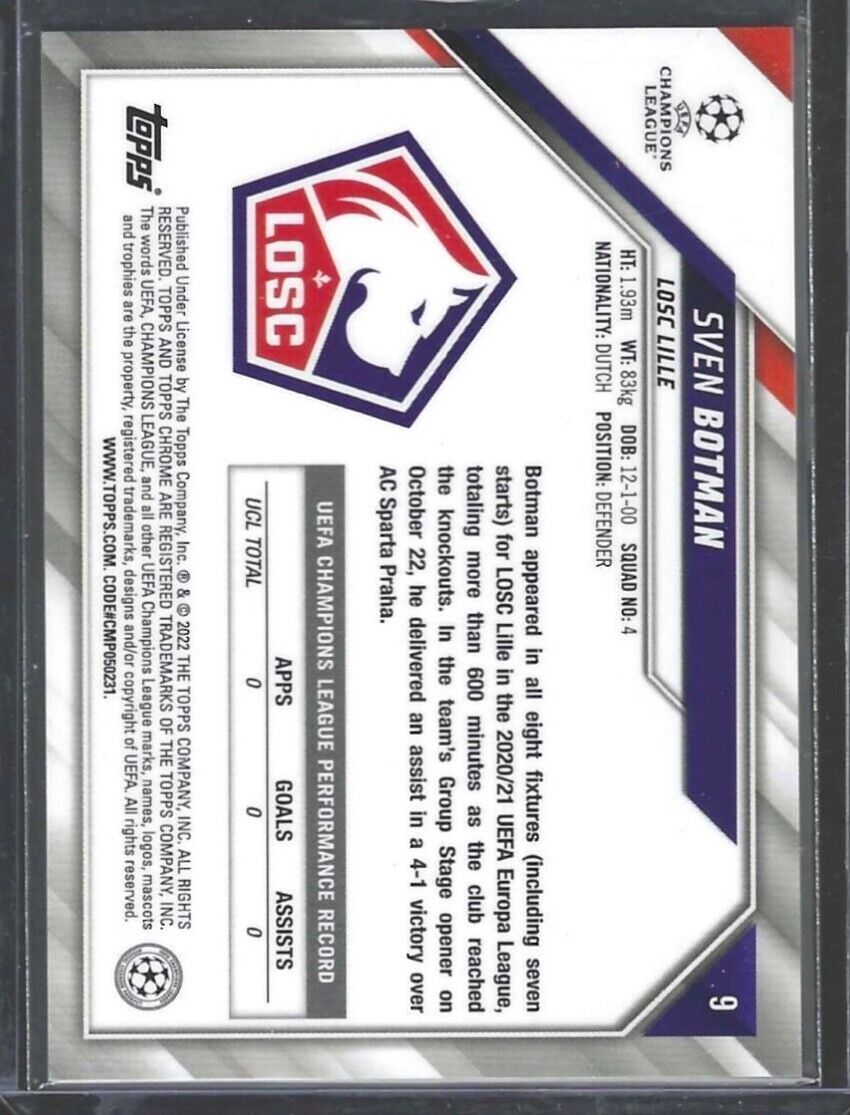 SVEN BOTMAN 2021-22 TOPPS CHROME BLACK WHITE RAYWAVE REFRACTOR ROOKIE RC #9