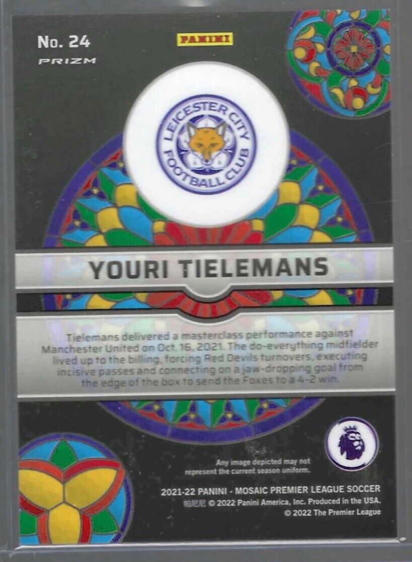 YOURI TIELEMANS 2021-22 PANINI MOSAIC EPL STAINED GLASS PRIZM SSP CASE HIT #24