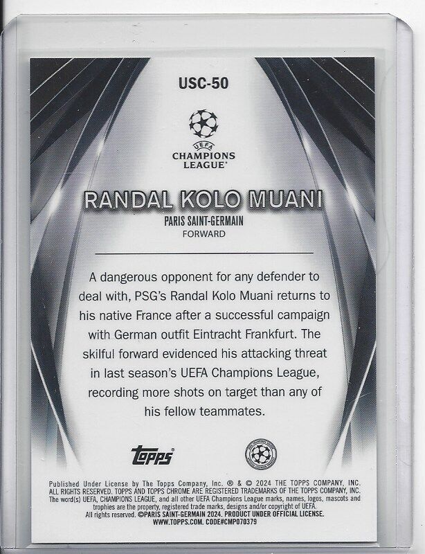 RANDAL KOLO MUANI 2023-24 TOPPS UCL CLUB PURPLE ULTIMATE STAGE REFRACTOR #D /75
