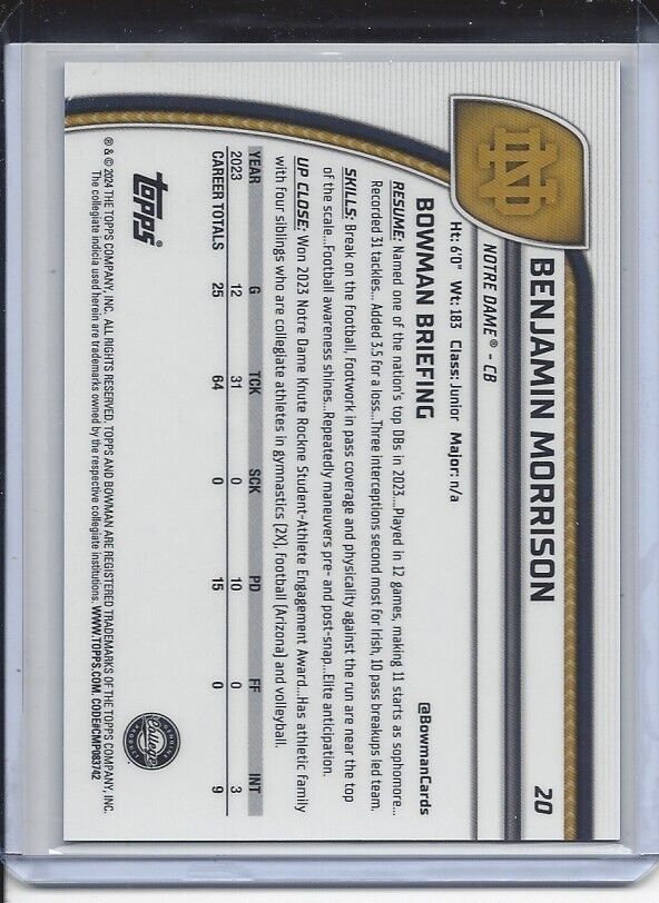 BENJAMIN MORRISON 2024 BOWMAN CHROME UNIV 1ST PURPLE MINI DIAMOND REFRACTOR /375