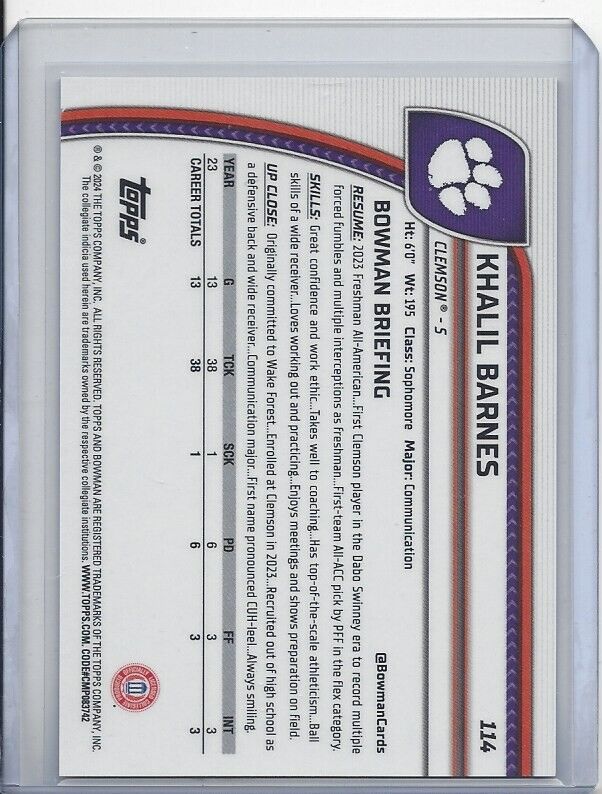 KHALIL BARNES 20224 BOWMAN CHROME UNIV 1ST PURPLE MINI DIAMOND REFRACTOR /375