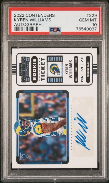 KYREN WILLIAMS 2022 PANINI CONTENDERS ROOKIE TICKET VARIATION AUTO RC 229 PSA 10