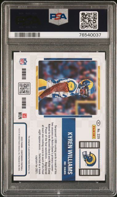 KYREN WILLIAMS 2022 PANINI CONTENDERS ROOKIE TICKET VARIATION AUTO RC 229 PSA 10