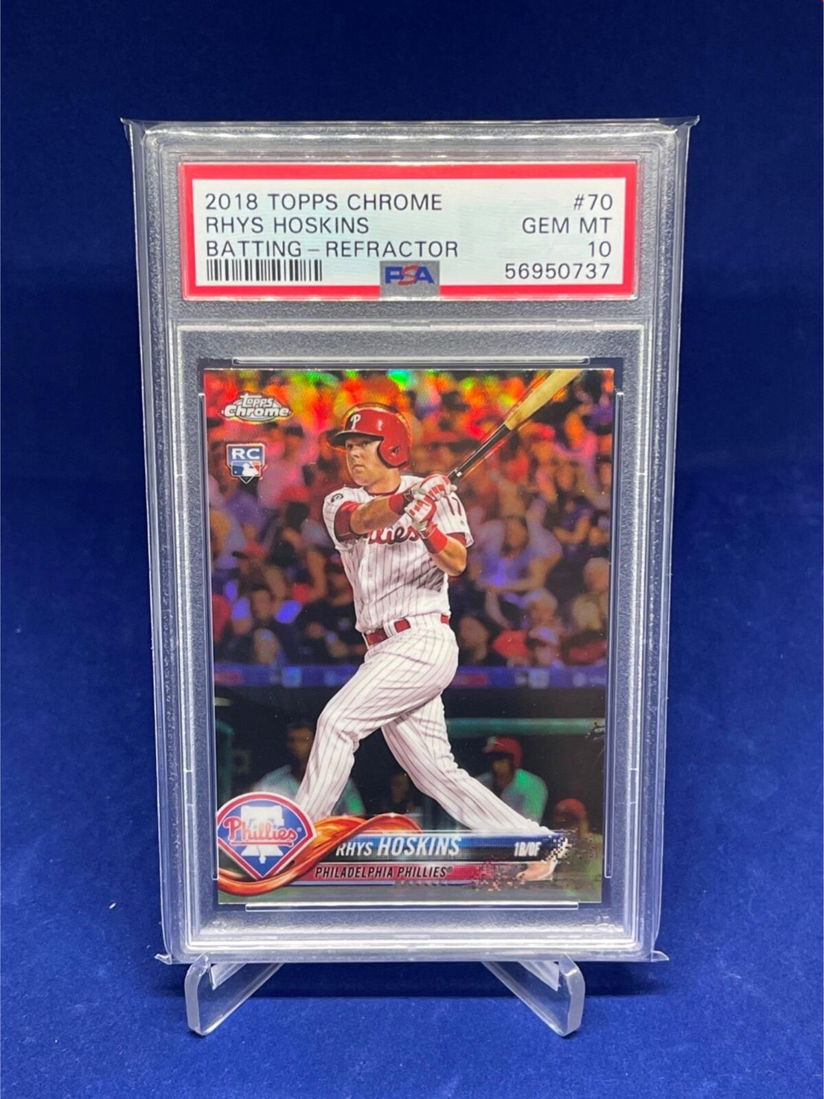 RHYS HOSKINS 2018 TOPPS CHROME BATTING REFRACTOR RC # 70 PSA 10 GEM MINT