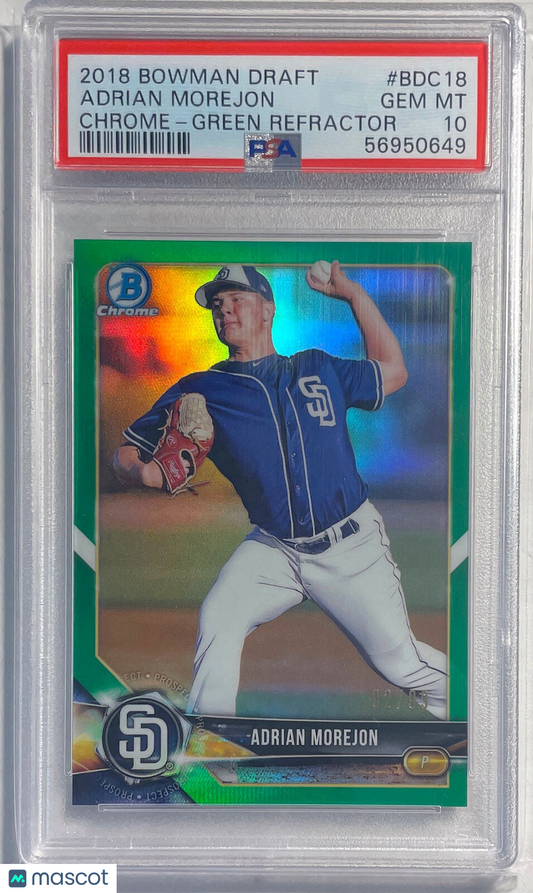 ADRIAN MOREJON 2018 BOWMAN CHROME GREEN REFRACTOR #D /99 PSA 10 GEM MINT POP 1/1
