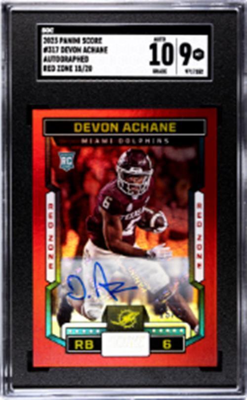 DEVON ACHANE 2023 PANINI SCORE RED ZONE AUTO RC #D 15/20 SGC 9 10 MINT POP 1/1