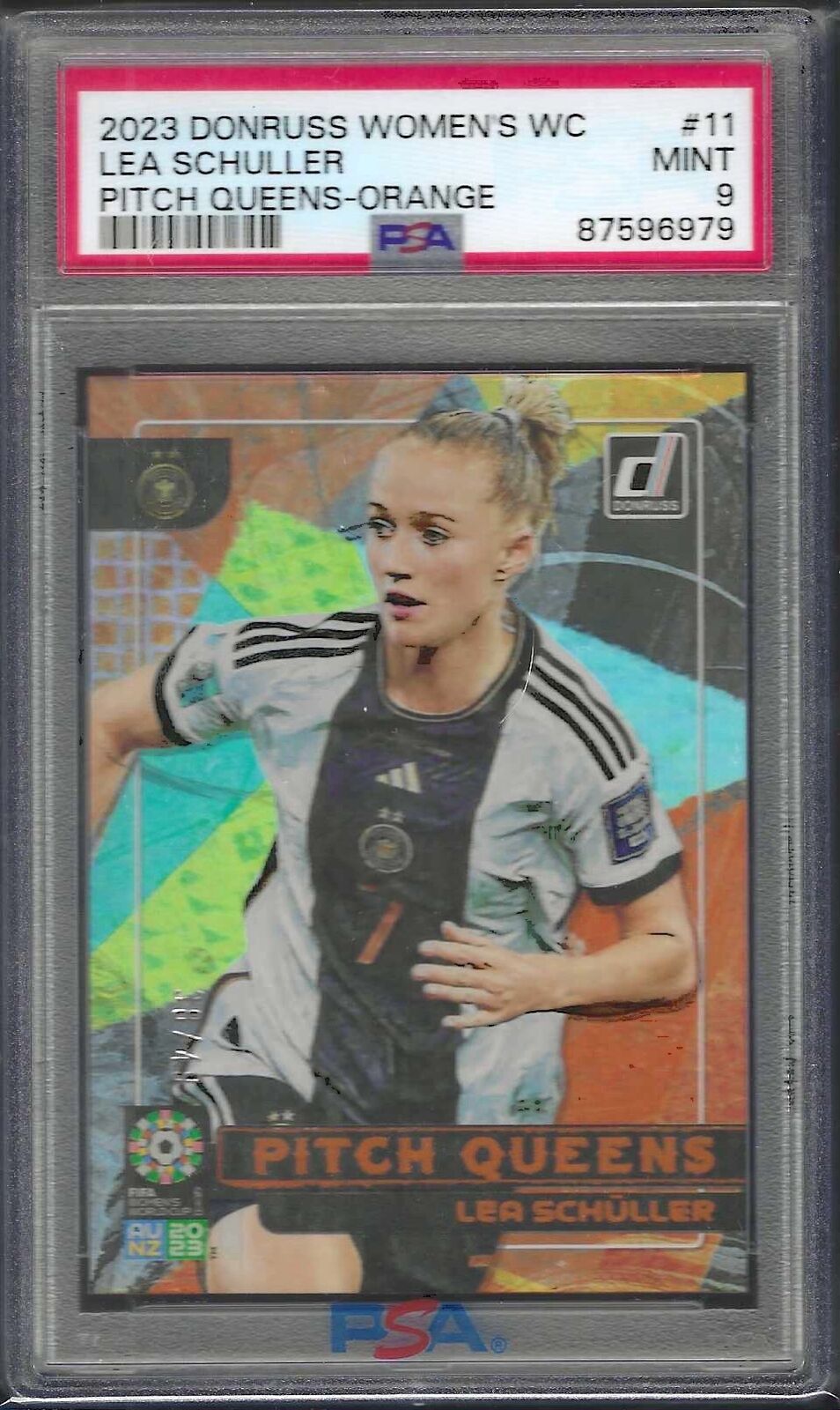 LEA SCHULLER 2023 DONRUSS WOMENS PITCH QUEENS ORANGE /49 PSA 9 MINT POP 1/1